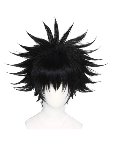 Peluca Corta Negra JoneTing + Gorro Ajustable para Cosplay
