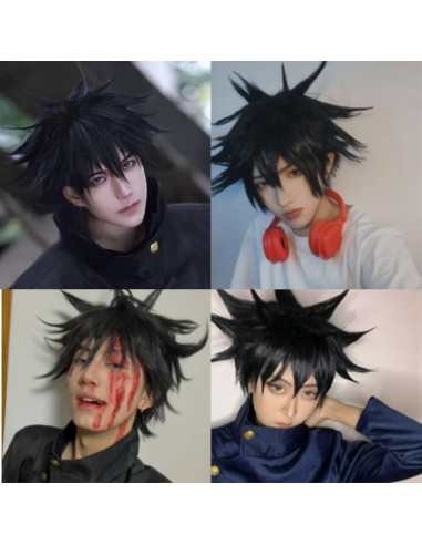 Peluca Corta Negra JoneTing + Gorro Ajustable para Cosplay