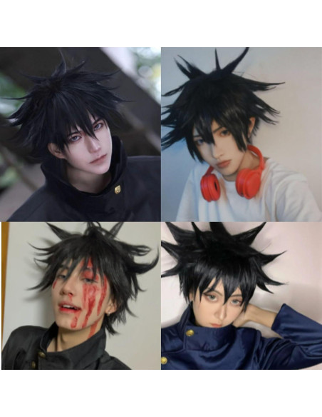 Peluca Corta Negra JoneTing + Gorro Ajustable para Cosplay