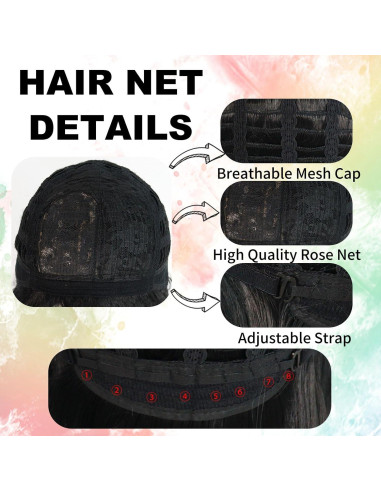 Peluca Corta Negra JoneTing + Gorro Ajustable para Cosplay