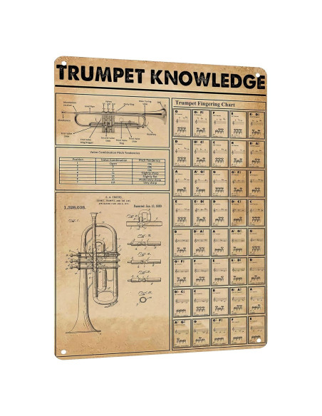 Cartel de Digitación de Trompeta HYBLOM 30x40 cm Vintage