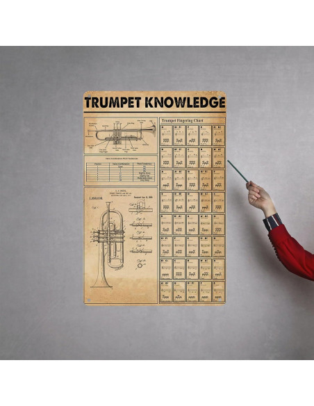 Cartel de Digitación de Trompeta HYBLOM 30x40 cm Vintage