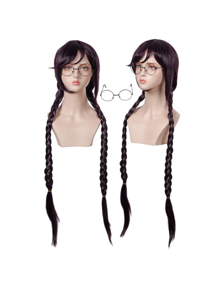 Peluca trenzada larga morada ColorGround con gafas Halloween