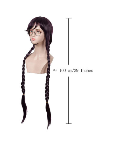Peluca trenzada larga morada ColorGround con gafas Halloween