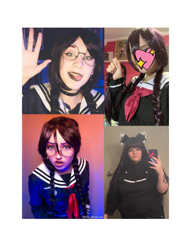 Peluca trenzada larga morada ColorGround con gafas Halloween