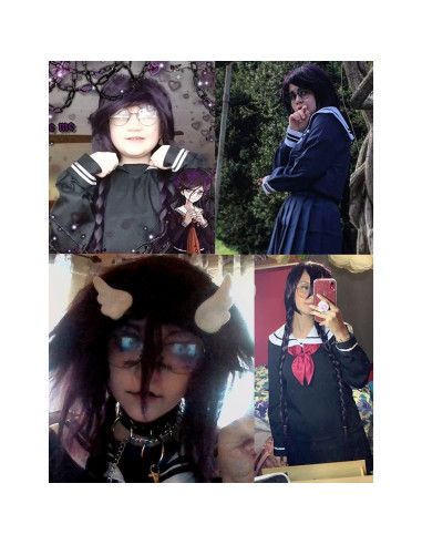 Peluca trenzada larga morada ColorGround con gafas Halloween