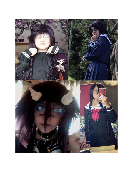 Peluca trenzada larga morada ColorGround con gafas Halloween