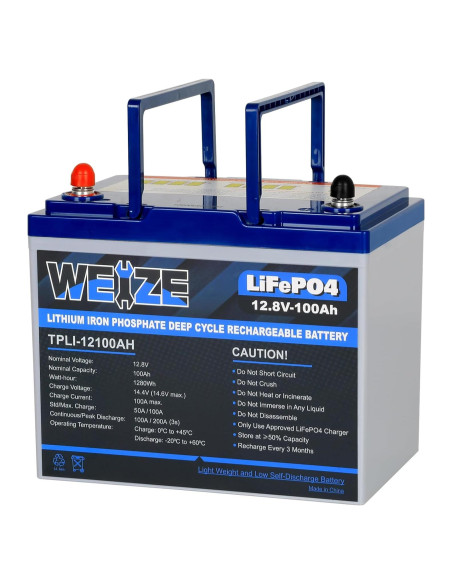 Batería de Litio WEIZE 12V 100Ah Mini Ligera BMS 100A