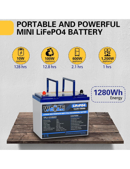 Batería de Litio WEIZE 12V 100Ah Mini Ligera BMS 100A