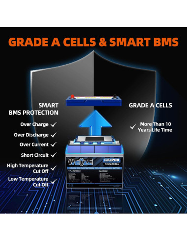 Batería de Litio WEIZE 12V 100Ah Mini Ligera BMS 100A