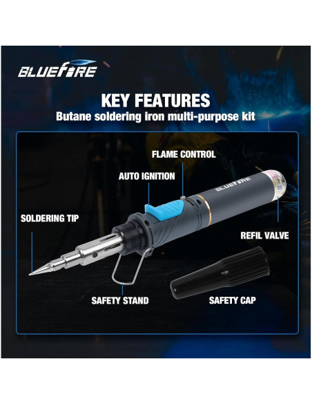 Kit de Soldador a Gas BlueFire MRT-1117K Portátil Multiusos