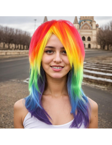 Peluca Sintética Aqltidiz Arcoíris 21.84x15.75cm para Cosplay