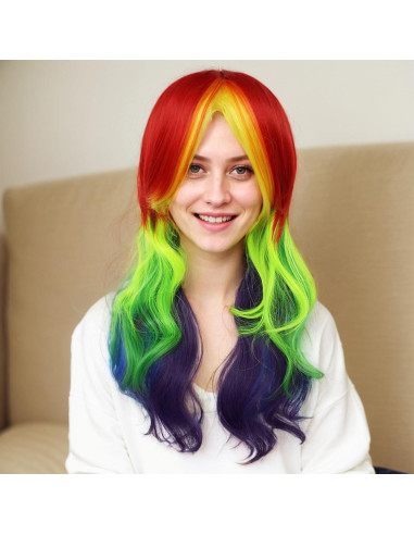 Peluca Sintética Aqltidiz Arcoíris 21.84x15.75cm para Cosplay