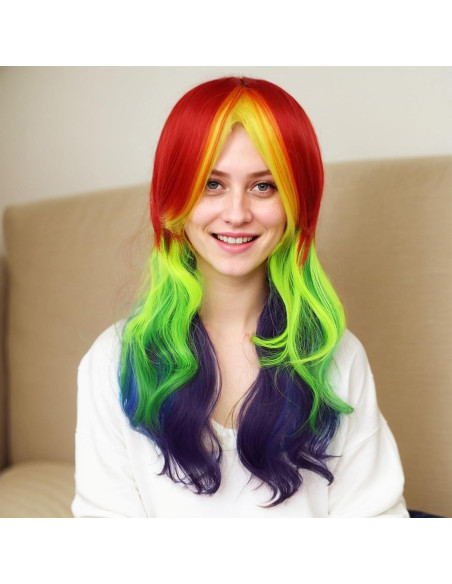 Peluca Sintética Aqltidiz Arcoíris 21.84x15.75cm para Cosplay
