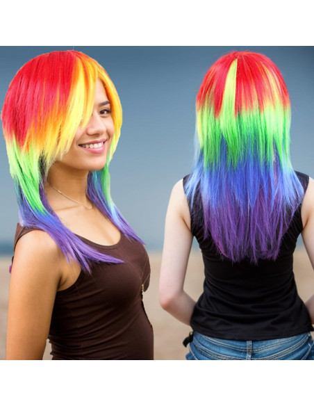 Peluca Sintética Aqltidiz Arcoíris 21.84x15.75cm para Cosplay