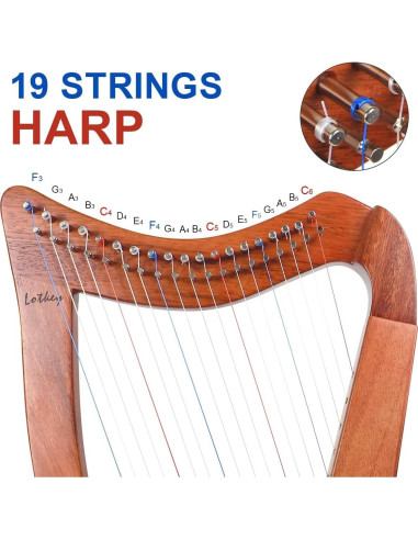 Arpa Lira Lotkey 19 Cuerdas Caoba Sólida 74 cm