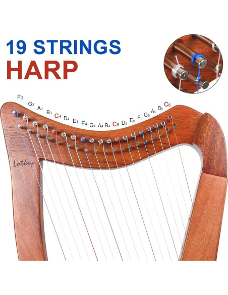 Arpa Lira Lotkey 19 Cuerdas Caoba Sólida 74 cm
