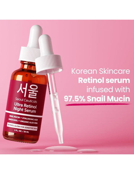 Suero Nocturno Retinol 1% SeoulCeuticals 97.5% Mucina