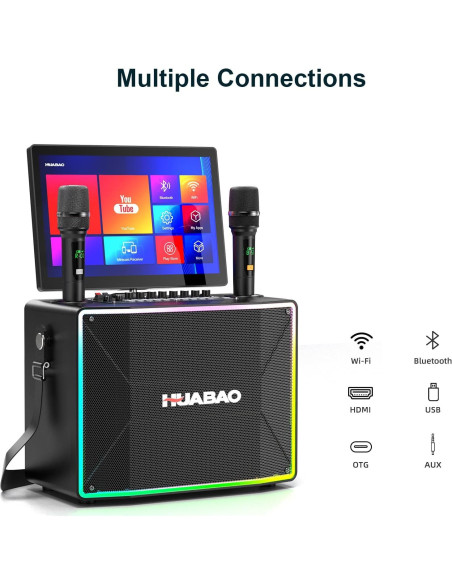 Máquina de Karaoke Inteligente A116 con Pantalla 14" y 2 Micrófonos