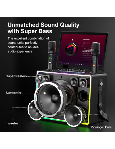 Máquina de Karaoke Inteligente A116 con Pantalla 14" y 2 Micrófonos