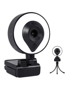 Cámara Web RERBO 2K con Luz Ajustable y Micrófono Estéreo