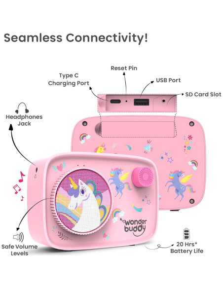 WonderBuddy Reproductor de Audio Infantil Rosa 500+ Cuentos