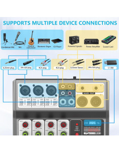 Mezclador de Audio Aveek 5 Canales USB Bluetooth Efectos 2