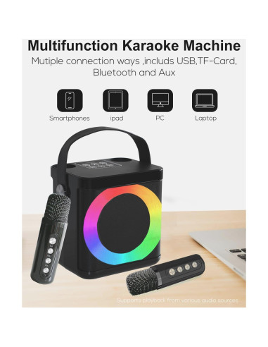 Mini Máquina de Karaoke MUMUWIND MMF-307B con 2 Micrófonos