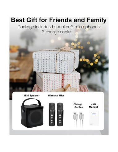 Mini Máquina de Karaoke MUMUWIND MMF-307B con 2 Micrófonos