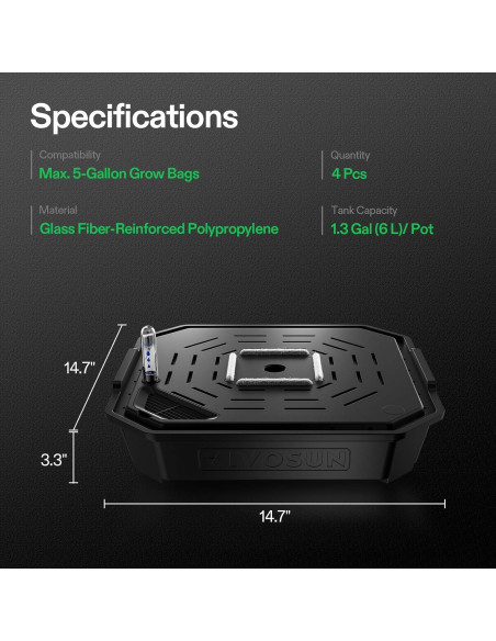 Macetas Autorriego VIVOSUN 4-Pack 6L con Medidor de Agua