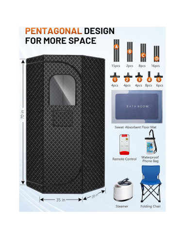 Sauna de Vapor Portátil RELEXNOW 3L 1500W con Silla