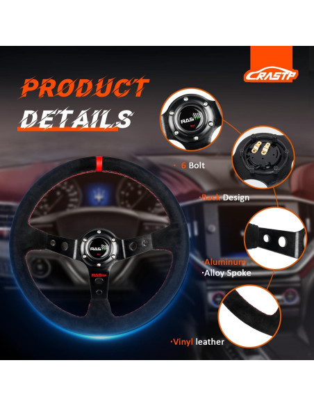 Volante de Carreras RASTP Universal Suede 34.5 cm Rojo