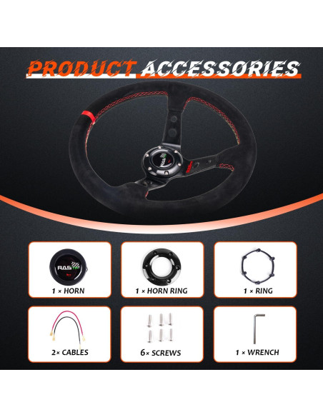 Volante de Carreras RASTP Universal Suede 34.5 cm Rojo