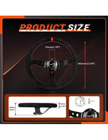 Volante de Carreras RASTP Universal Suede 34.5 cm Rojo