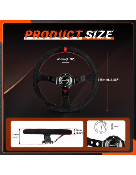 Volante de Carreras RASTP Universal Suede 34.5 cm Rojo
