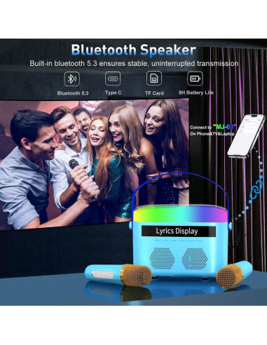 Máquina de Karaoke KM20BL Azul con 2 Micrófonos y Bluetooth