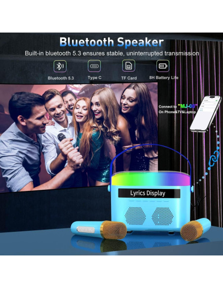 Máquina de Karaoke KM20BL Azul con 2 Micrófonos y Bluetooth
