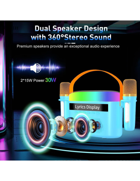Máquina de Karaoke KM20BL Azul con 2 Micrófonos y Bluetooth