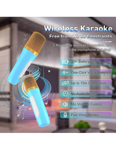 Máquina de Karaoke KM20BL Azul con 2 Micrófonos y Bluetooth