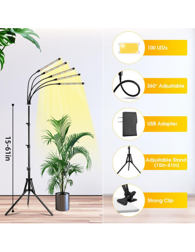 Luz de Crecimiento LED Wolezek 5 Cabezas Espectro Completo