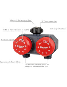 Temporizador de Riego Mecánico Eden 25124 2 Zonas Rojo Gris 2
