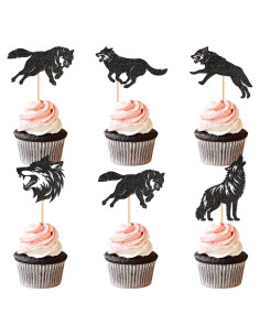 Adornos de Cupcake Ercadio 25 PCS Lobo Negro Brillo