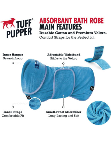 Bata de Baño para Perros Tuff Pupper L Azul Secado Rápido