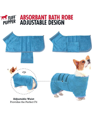 Bata de Baño para Perros Tuff Pupper L Azul Secado Rápido