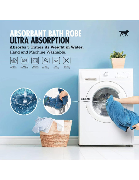 Bata de Baño para Perros Tuff Pupper L Azul Secado Rápido