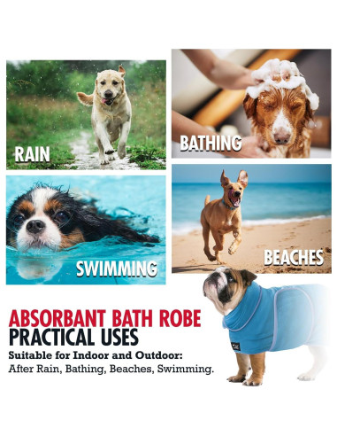 Bata de Baño para Perros Tuff Pupper L Azul Secado Rápido