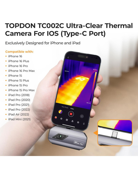 Cámara Térmica TOPDON TC002C, 512x384, USB-C para iPhone