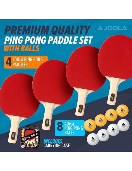 Set de Palas de Ping Pong JOOLA con Pelotas y Funda - 4 Jugadores