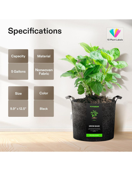 Bolsas de Cultivo VIVOSUN 5 Litros Tela Resistente 5 Pzas