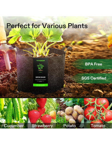 Bolsas de Cultivo VIVOSUN 5 Litros Tela Resistente 5 Pzas